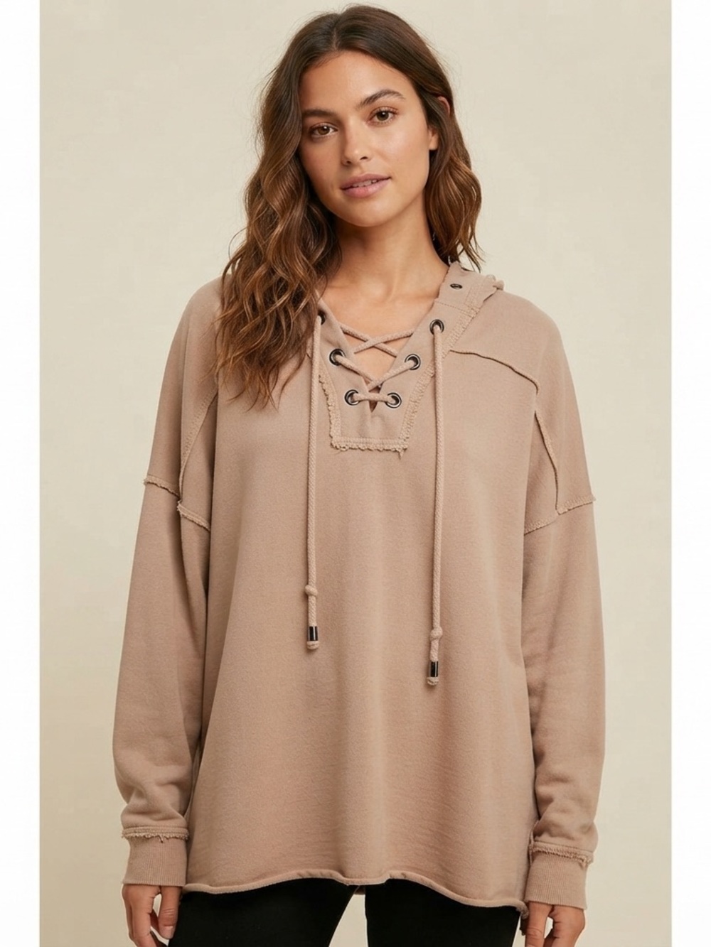 Aerie Women’s Peach Oversized Laced Up Long Sleeve Hoodie 100% Cotton Size Small